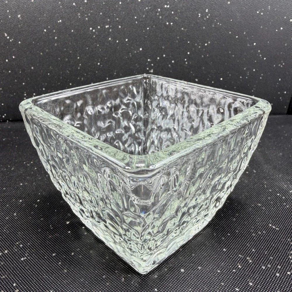 Disaronno Square Hammered Texture Rocks Glasses Bowl Dish Set of 2 Clear Barware
